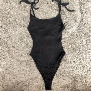 Forever 21 Ribbed Black Spaghetti Strap Scoop Neck Bodysuit Size S